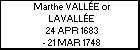 Marthe VALLE or LAVALLE