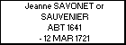 Jeanne SAVONET or SAUVENIER